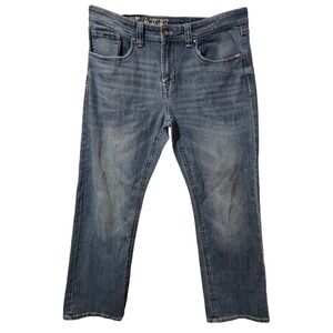 TK Axel Jeans Men 36x30 Blue Straight Leg Embroidered Stitching Flap Pocket Work